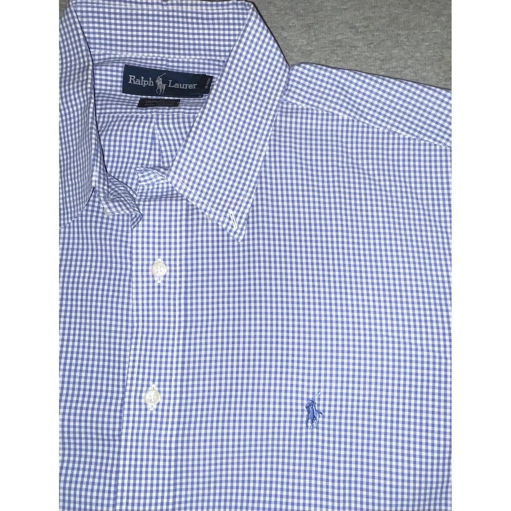 Vintage Ralph Lauren Dress Shirt Yarmouth Men's 2XL Blue White Gingham Check
